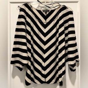 RAMPAGE Black and Ivory Chevron-Striped Batwing Top